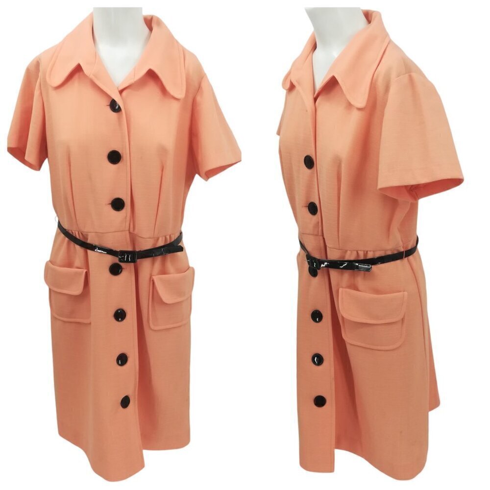 Vintage Sears Fashion Button Front Collared Short Sleeve Dress Size XL? Orange